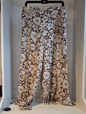 BE COOL Brown and Cream Floral Wide-Leg Pants